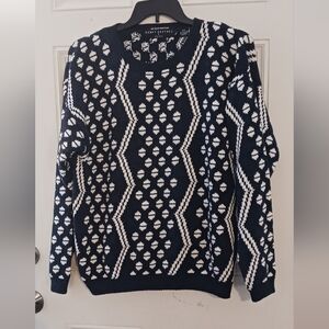 *** Henry Grethel Studio Navy and White Patterned Cotton Sweater Size Small